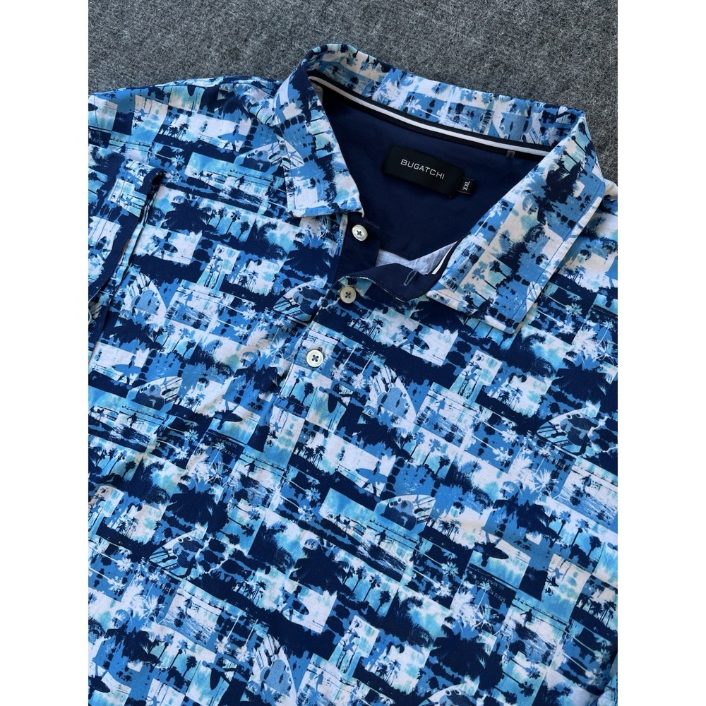 BUGATCHI  Polo‎  Shirt Men 2XL Alfa Blue All Over Print 100% Mercerized Cotton